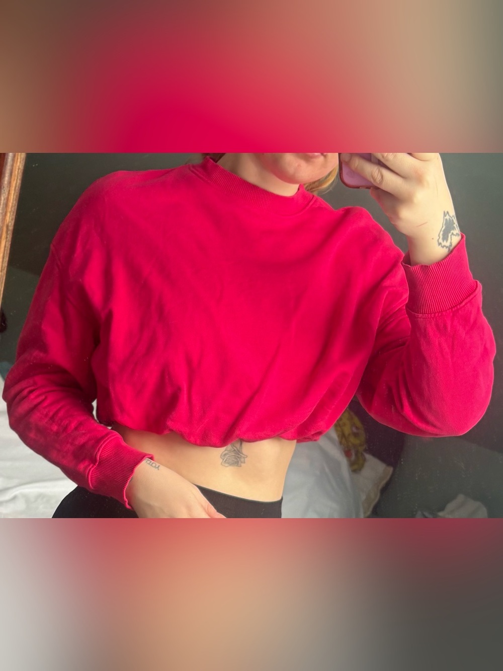 Dynamite Cropped Crewneck Sweatshirt - Hot Pink